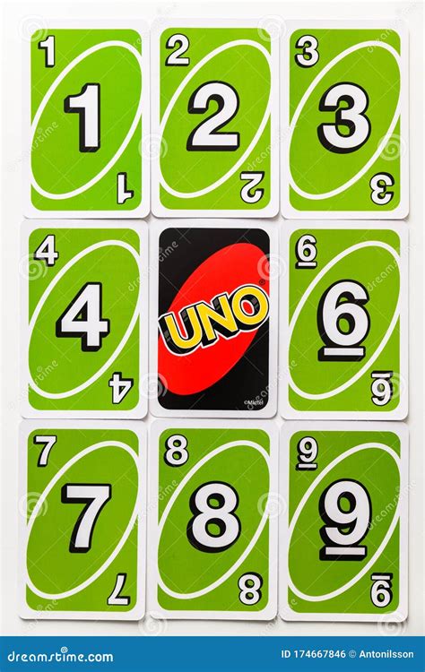 Green Uno Card Game Cards Arranged Symetrically with on Reversed Card ...