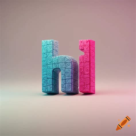 3D rendered stylized letters 'h' in blue and 'i' in pink, with intricate swirl patterns, on a ...