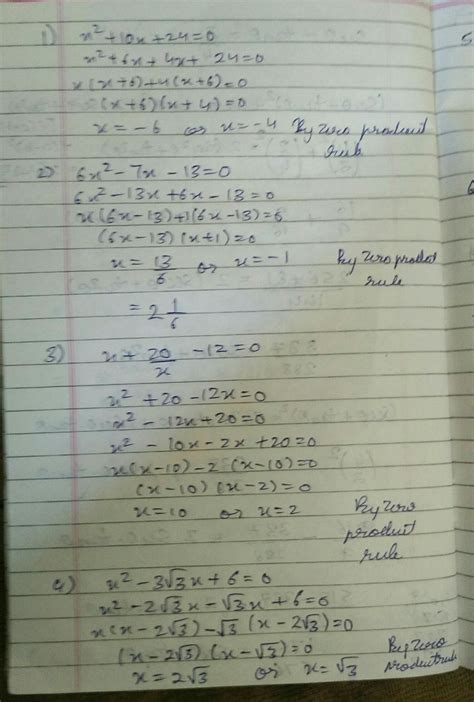 Solve the following equations by factorisation X-6x+4x+24 - Brainly.in