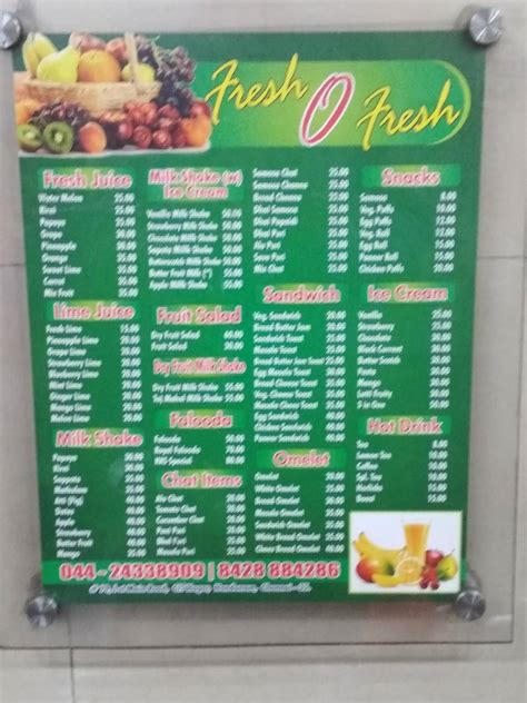 Menu at Fresh 'O' Fresh, Chennai, 26GJ+HJ