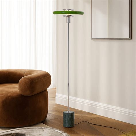 Lindby Branford floor lamp, retro, green, metal/marble | Lights.ie