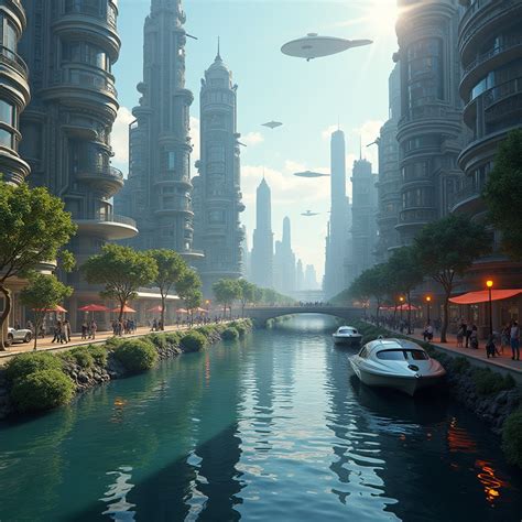 City on Water with Spaceship Elements | Stable Diffusion Online