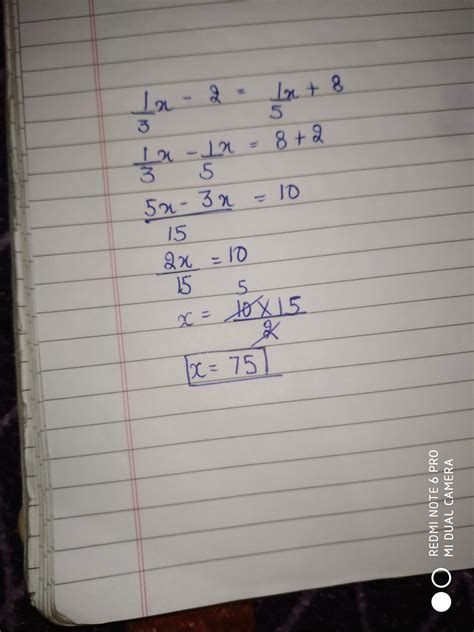 One third of a number when decreased by 2 equals one fifth of the ...