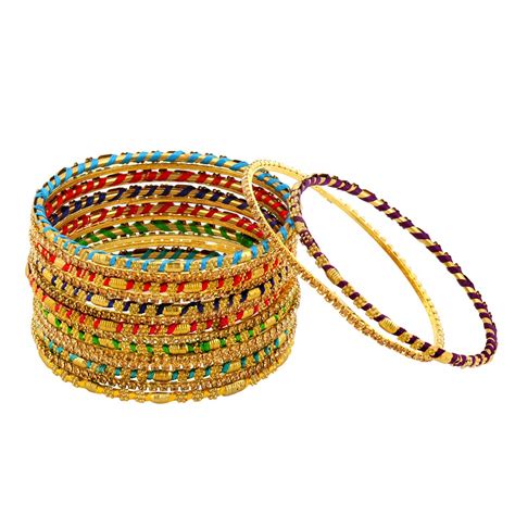 Buy Yellow Chimes Bangles for Women Ethnic Gold Plated Threaded Bangles ...