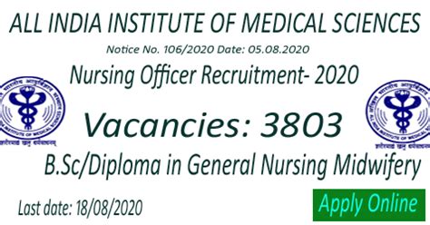 3803 Nursing Officers Recruitment- AIIMS New Delhi, Bhubaneswar ...