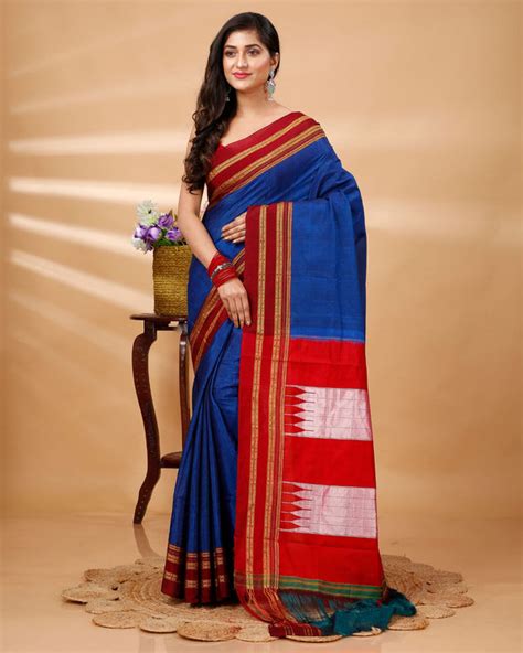 ILKAL Handloom Cotton Silk Saree Navy Blue Color with running blouse ...