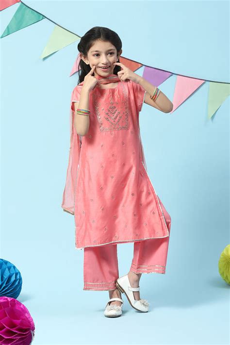 Pink Cotton Blend A-Line Kurta Straight Palazzo Suit Set