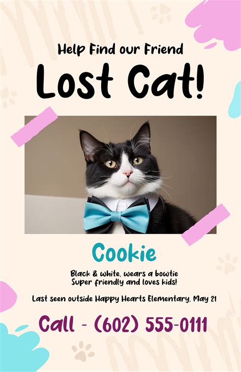 Free Lost Cat Creative Poster for Kids Template to Edit Online