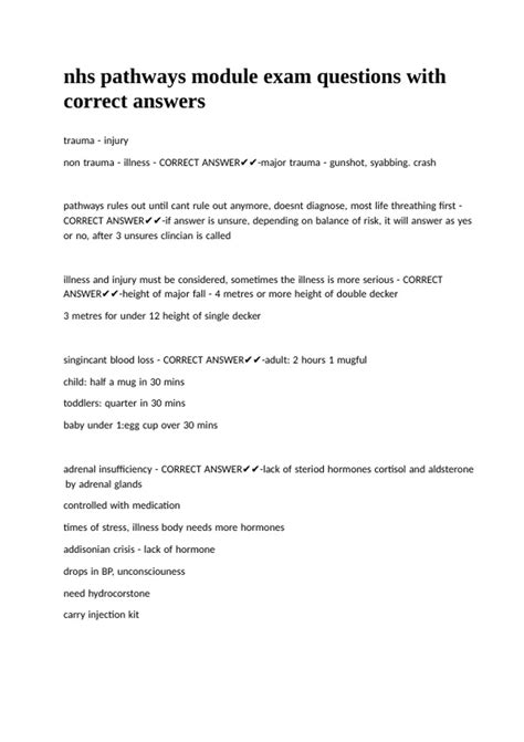 nhs pathways module exam questions with correct answers. - NHS Pathways ...