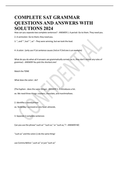 COMPLETE SAT GRAMMAR QUESTIONS AND ANSWERS WITH SOLUTIONS 2024 - SAT ...