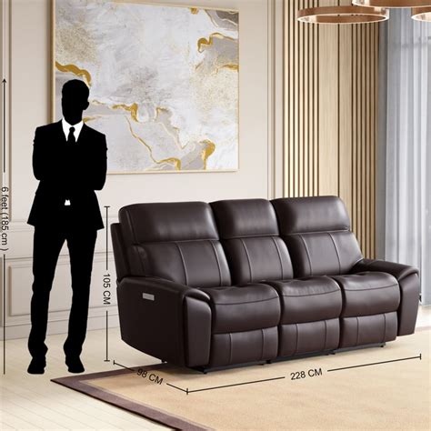 Buy Stockholm Half Leather 3-Seater Electric Recliner - Brown from Home ...