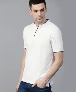 Roadster Solid Men Mandarin Collar White T-Shirt - Buy Roadster Solid ...
