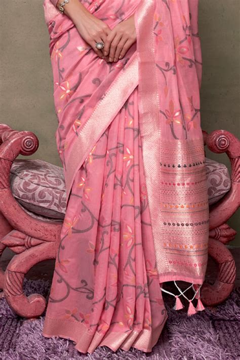 Sumptuous Pink Cotton Silk Saree With Nemesis Blouse Piece – LajreeDesigner