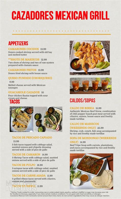 Menu at Cazadores Mexican Grill Carniceria restaurant, Newport News