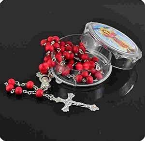 AmberRoze Wooden Inri Jesus Cross Rosary Beads (Red) : Amazon.in: Home ...