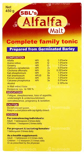 Sbl Alfalfa Malt Delicious Chocolate 450 Gm - Uses, Side Effects ...