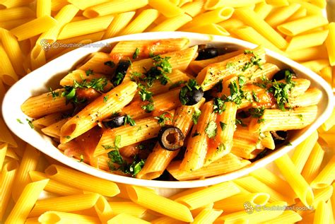 Penne Rigate Pasta with Black Olives - Indian Style