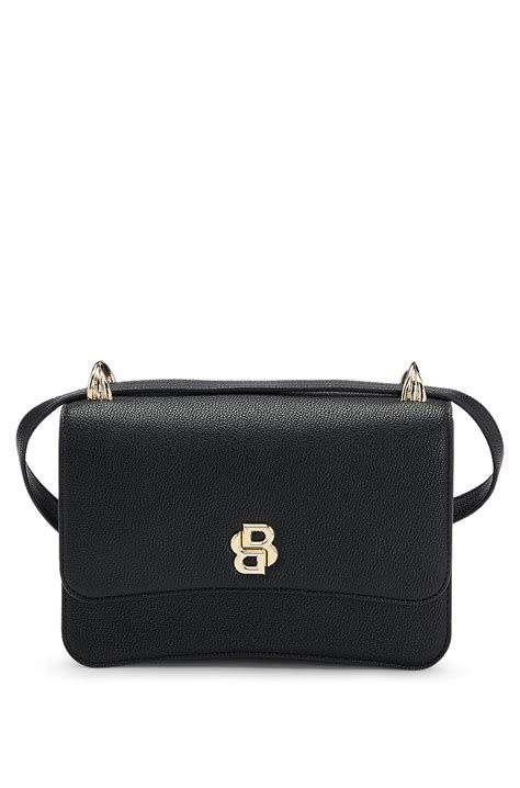 BOSS - Leather crossbody bag with Double B monogram - Black