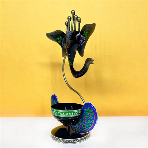 Metal Ganesha Tea Light Candle Holder Showpiece | Ganesha Candle Holder ...