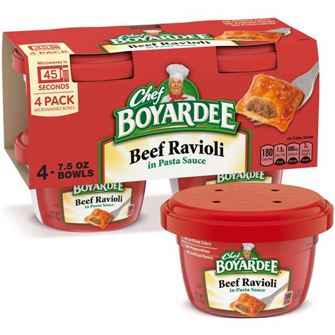 Chef Boyardee Beef Ravioli, Microwave Meal, 7.5 oz. Bowl 4-Count ...