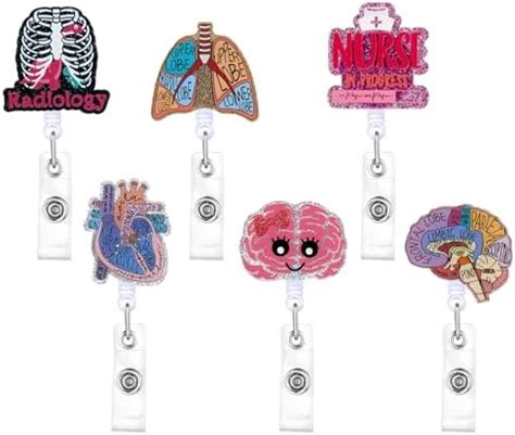 6Pcs Nurse Badge Holder Cardiac Badge Reels Anatomy Organ Heart Brain ...