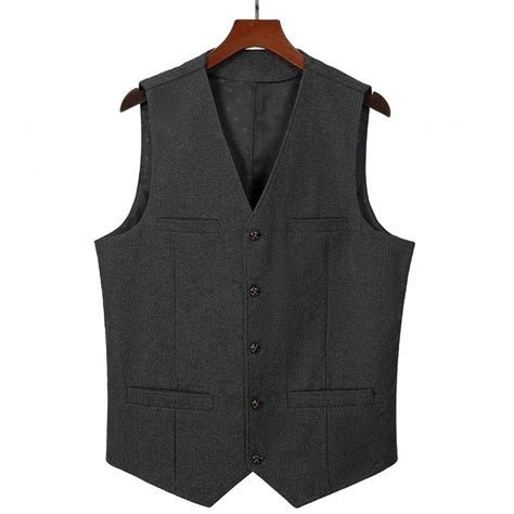 Plus Size Men's Wool Tweed Vest Four Pockets Tweed Casual Herringbone ...