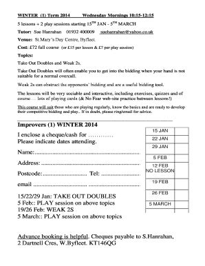 Fillable Online nofearbridge co 5 lessons + 2 play sessions starting ...