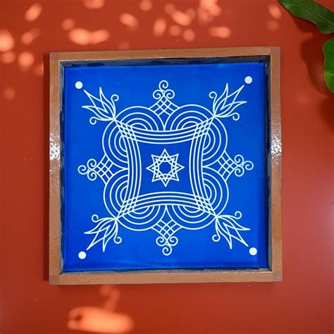 Rangly Iyengar Padi Kolam Rangoli Stencil Model 5 Wooden 10x10 Inches