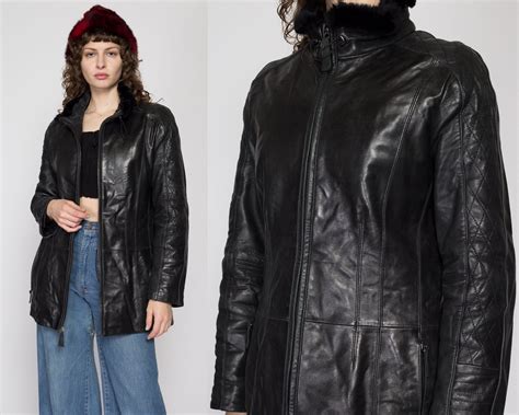 90s long leather jacket clearance