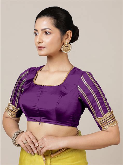 Aziza Elbow Sleeves Saree Blouse in Purple - Daily & Work Wear – Binks