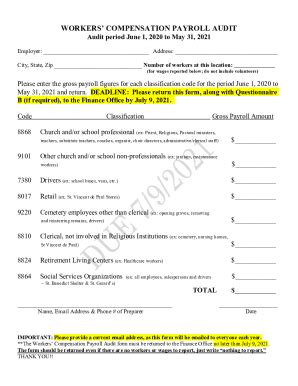 Fillable Online WORKERS COMPENSATION PAYROLL AUDIT Audit period June 1 ...