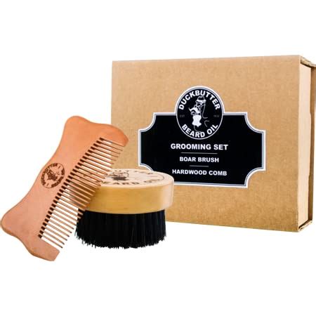 DUCKBUTTER Grooming Set - Beard Brush & Comb Boxed Gift Set - Made from ...