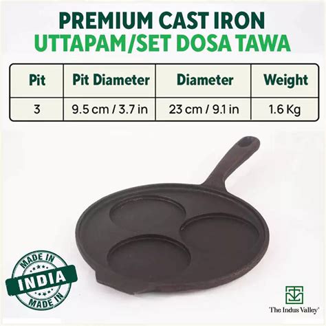 Best Cast Iron Uttapam Tawa/Set Dosa Tawa 3 pit Online at Best price ...
