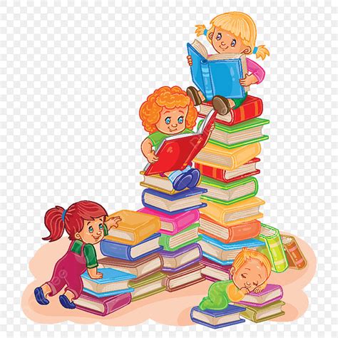 Children Reading Books Vector Hd PNG Images, Small Children Reading A ...