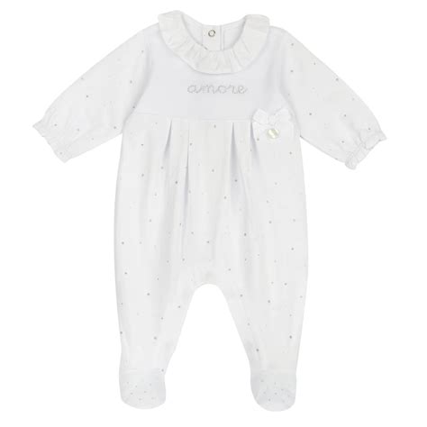 Chicco Girls White Embellished Leg Opening Babysuit - Babysuit – Chicco ...