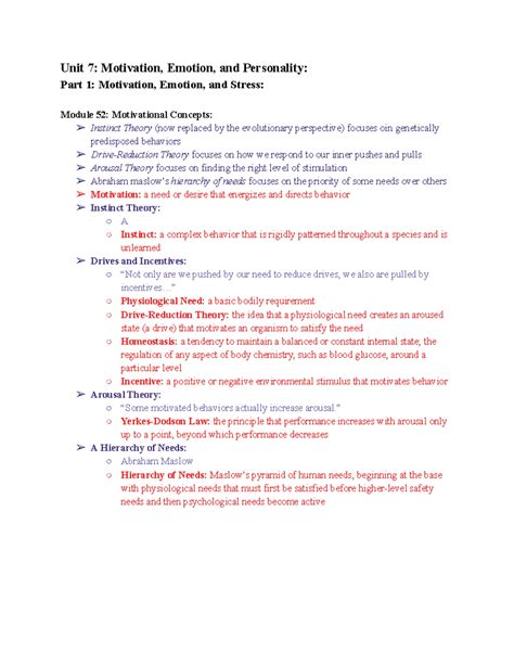 AP Psychology Unit 7: Motivation, Emotion, and Personality Overview ...