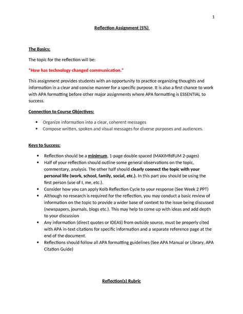 Image result for Reflection Assignment Examples