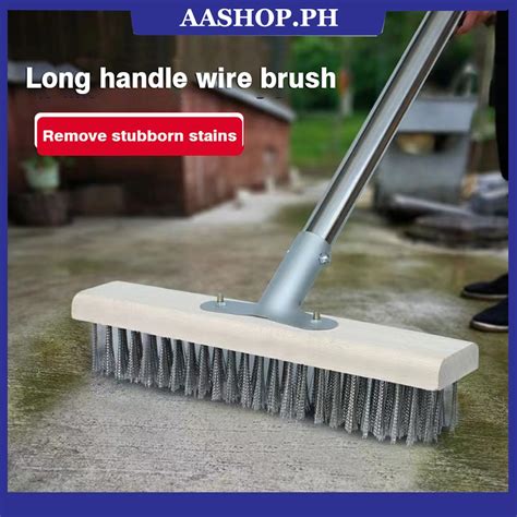 floor scrub wire brush with wood long handle for cleaning bathroom ...