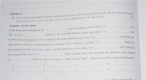(4) (a) Fill in each of the numbered blanks with the correct form of ...