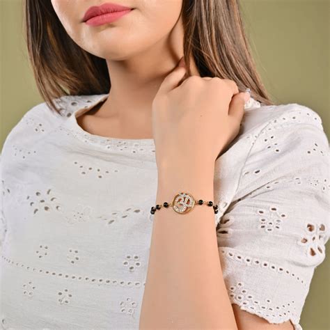 Pure Silver Om Black Nazariya Bead Bracelet – Matree by Neha Wahi