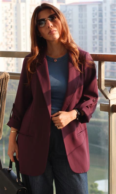 Wine Rolled-Up Sleeve Blazer Jacket – FAIL.