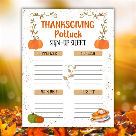 Thanksgiving Potluck Sign Up Sheet Ideas