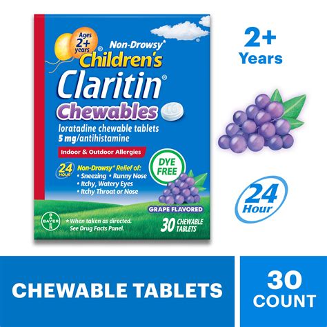 Claritin Kids Allergy Relief, Non-Drowsy 24 Hour Chewable Tablets ...