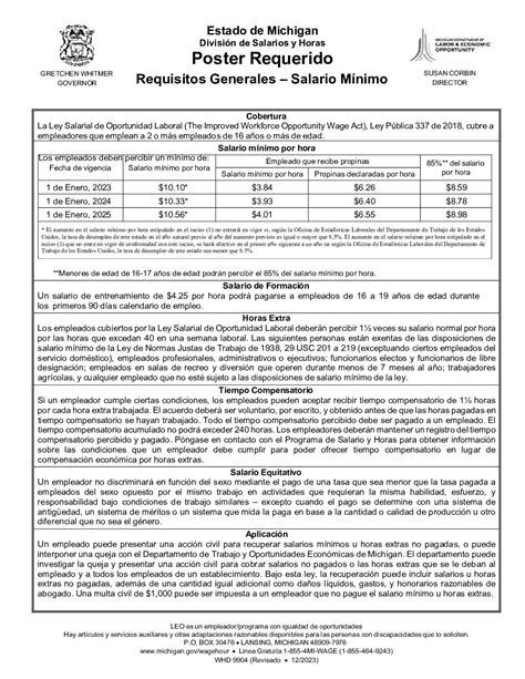 Free Michigan Minimum Wage - Spanish Labor Law Poster 2025