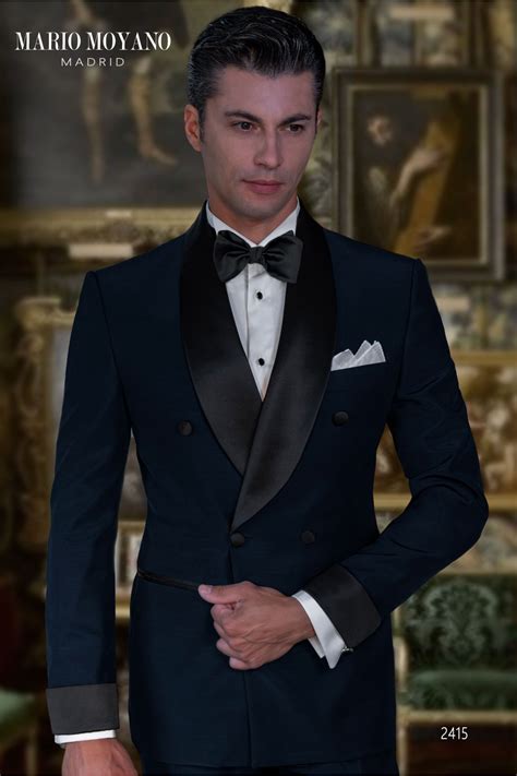 navy blue double-breasted tuxedo with satin shawl lapels 2415 Mario Moyano