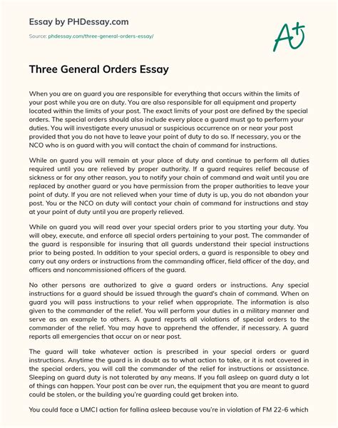Three General Orders Essay Example (600 Words) - PHDessay.com