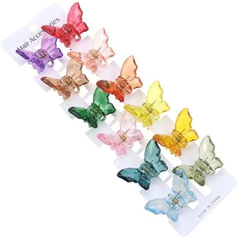 Samyak Pack of 12 Pcs Cute Small Crystal Clear Butterfly Hair Clutchers ...