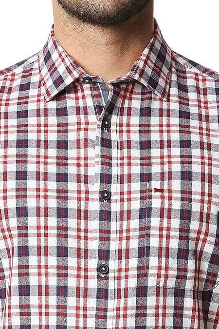 Red Checked Casual Full Sleeves Shirt Collar Men Slim Fit Casual Shirts ...