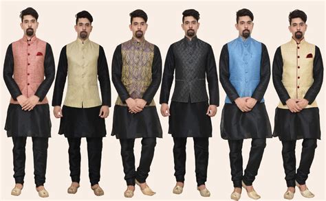MAG Men's Banarasi Dupion Silk Black Kurta Churidar with Black 1st ...