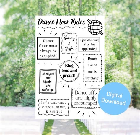 Wedding Dance Floor Rules Sign Printable Digital File - Etsy